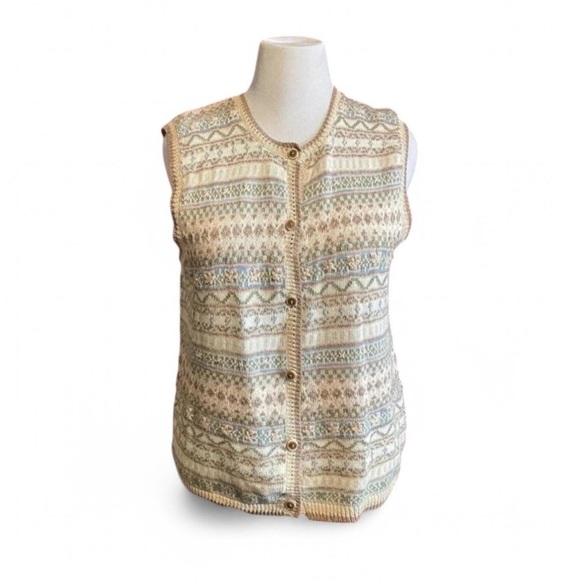 Jantzen Jackets & Blazers - Vintage Cottagecore Knit Sweater Vest XL Fair Isle Floral Embroidered Boho